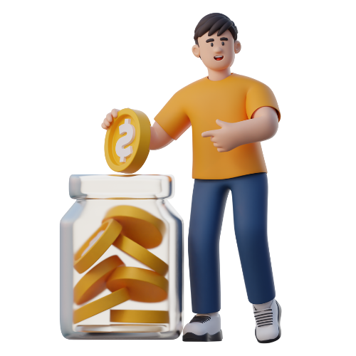 3D illustration - person with coin jar